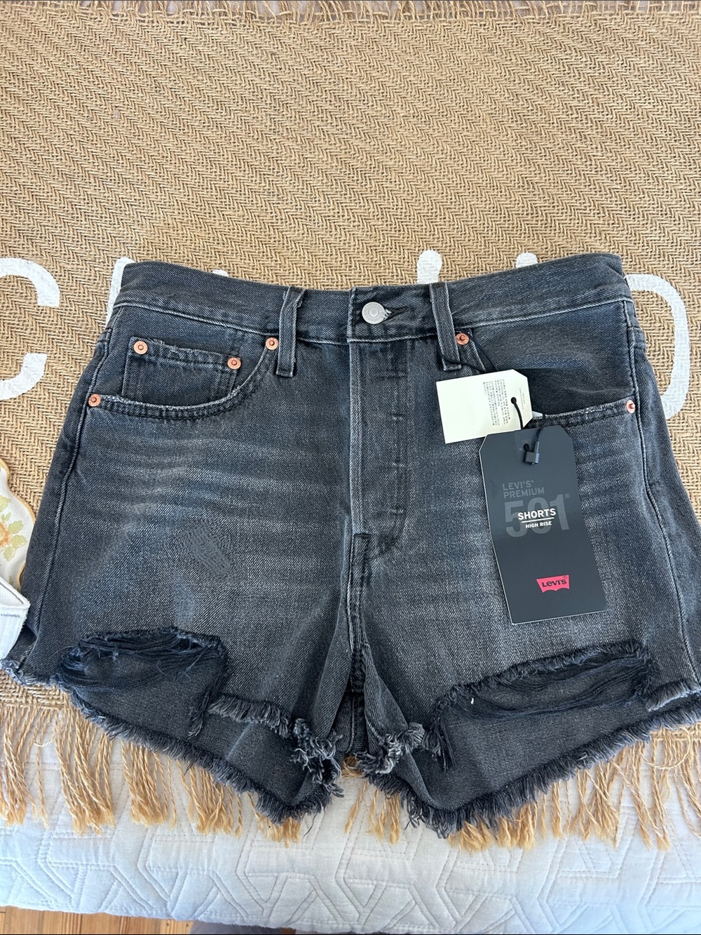 Levi's Distressed Black Denim Cutoff Shorts size 27